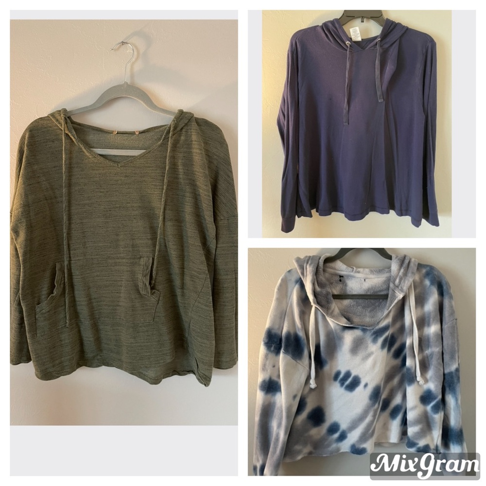 3 Sweatshirt Shirts: Green, Blue, and Blue/White/Gray